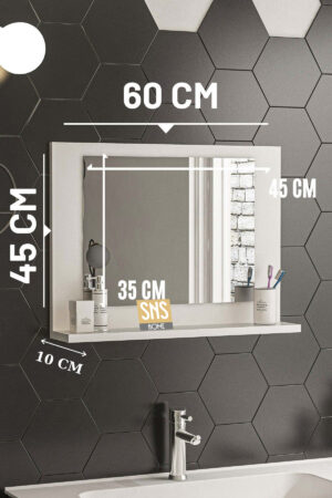 SNS Home / 60 x 45 cm / Modena Badkamerplank / Wastafelplank / Plank met Spiegel / Badkamerspiegel / Wit - Afbeelding 15