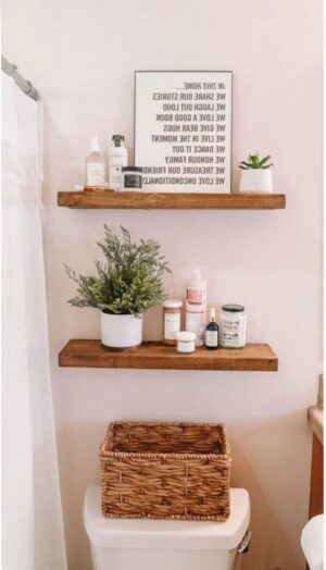 NilaHome, 2x Wandrek, Houten Decoratieve Plank met 2 Planken, Wandplank met Verborgen Verbinding, Accessoireplank Voor Wandmontage, 50 x 10 x 2 cm - Afbeelding 7