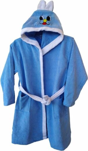 Gekleurde Konijnen Badjas voor Jongens en Meisjes - Kinderbadjas - Gekleurde Badjas - Katoenen Badjas - Donker Blauw en Wit - 9/10 Jaar - Afbeelding 5