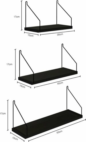 Roomie Home Houten Wandplank - Wandrek - Keuken Plank - Zwart - Set van 3 - Klein/Medium/Groot - Afbeelding 4