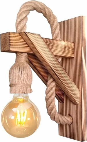 SNS Home Industrial Living Wandlamp Binnen - Wandlamp met touw - Woonkamer - Wandverlichting - Muurlamp - Hout - Afbeelding 14