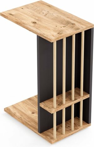 CT2-AG - Ergonomische Standaard - Bijzettafel op Wielen - Plank Salontafel - Bankstandaard - C-tafel - Nesttafel - Middentafel met Plank - Pijnboom - 29 x 44 x 65 cm - Afbeelding 3
