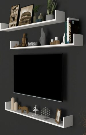 SNS Home, 16-01, Fotolijst en Boekenplank, Wandplankenset Bestaande Uit 3 Zwevende Planken, Tv-Plank, Vliegende Plank, Boekenplank, 120 x 15 x 12 cm, Moderne Plank Voor Objecten, 3 Stuks, Wit - Afbeelding 17