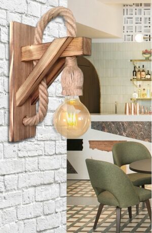 SNS Home Industrial Living Wandlamp Binnen - Wandlamp met touw - Woonkamer - Wandverlichting - Muurlamp - Hout - Afbeelding 73