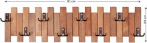 Houten Muurhanger - Deurhanger - Kledinghanger - Hekmodel - Volledig Natuurlijk Hout - 8x2 Metalen Hangers - 23 x 91 cm - Afbeelding 4