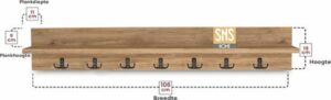 Kapstok 106 cm - Wandkapstok - Wandplank - Muur Hanger - Modern Stijl Kapstok - Natuurlijk Hout - Houten Kleerhanger - MDF Pijnboom - 7x2 Haken - 106 cm - Afbeelding 4