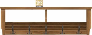 SNS Home - Kapstok 5x2 Haken Wandkapstok - Industrieel Hout - Wall Mounted - MDF Kapstok - Wandkapstok Hout Metaal - 120x 37x22 cm Kapstok - Lichte Okkernoot - Afbeelding 3