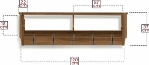 SNS Home - Kapstok 5x2 Haken Wandkapstok - Industrieel Hout - Wall Mounted - MDF Kapstok - Wandkapstok Hout Metaal - 120x 37x22 cm Kapstok - Lichte Okkernoot - Afbeelding 5