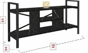 TV-meubel - TV-meubel met plank - Televisiemeubel - Tv Kasten - Tv-standaard Plank - Tv-eenheid - Televisiestandaard - Zwart en Marmer - 120 cm - Afbeelding 3