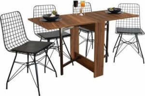 SNS Home – Praktische Tafel – Eettafel – Eettafel Uitschuifbaar – Opvouwbaar – Flamingo – 134 x 60 x 72 cm – Donker Walnoot - MDF Bruine Tafel - Afbeelding 52