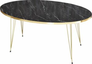 Salontafel Set - Marmeren look - Set van 4 - Zwart Luxe design - Zwart en Marmer - Bijzettafel - Sofa Tafel Ovaal - Woonkamer Tafel - Salon tafel - Bijzettafel en Salontafel - Elips Set Goud Zwart en Marmer - Afbeelding 3
