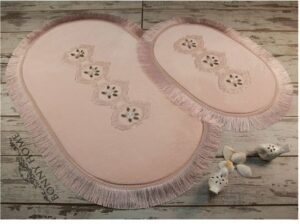 Bonny Home Shems Ovaal Badmat - Antislip Badmat - Kanten Badmat - 2 stuks - Klein en Groot - Poeder - Afbeelding 7