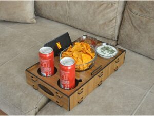 ARKITEKT EX - Houten Plezierblad - Houten Plezier Tray - 7 Sectie Dienblad - Presentatieblad - Draagbaar Dienblad - Dienblad met Telefoon Reservoir - Okkernoot - 41x25x7cm - Afbeelding 7