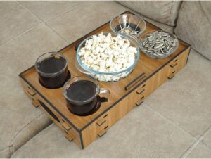 ARKITEKT EX - Houten Plezierblad - Houten Plezier Tray - 7 Sectie Dienblad - Presentatieblad - Draagbaar Dienblad - Dienblad met Telefoon Reservoir - Okkernoot - 41x25x7cm - Afbeelding 14