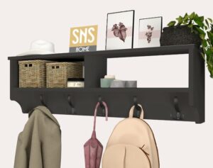 SNS Home - Kapstok - Industrieel Hout - Kapstok 5x2 Haken Wandkapstok - Wandmontage - Wandkapstok Hout Metaal - 120x37x22 Kapstok - Antraciet - Afbeelding 12