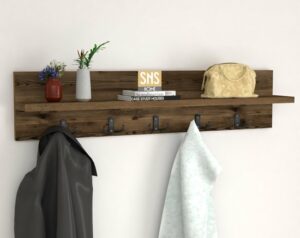 Kapstok - Wandkapstok - Wandplank - Muur Hanger - Modern Stijl Kapstok - Natuurlijk Hout - 5x2 Houten Kleerhanger - Lidia/Bruin - 80 cm - Afbeelding 25