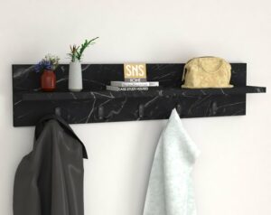 Kapstok – Wandkapstok – Wandplank – Muur Hanger – Modern Stijl Kapstok – Natuurlijk Hout – 5×2 Houten Kleerhanger – Zwart en Marmer – 80 cm - Afbeelding 22