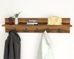 Kapstok - Wandhanger - Wandkapstok - Hanger - Wandplank - Modern Stijl Kapstok - Natuurlijk Hout - Metalen Haak Hanger - MDF Okkernoot - 80 cm - 5x2 Haken - Afbeelding 16