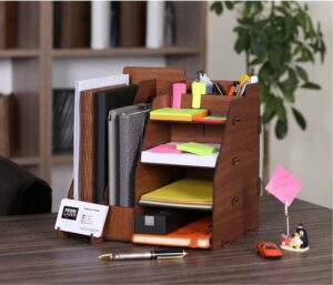 Wowart - Documentenrek - Houten Organisator- Bureau Organisator - Desktop-Organizer - Houten Pennenhouder - 8 Vakken - Bruin - Afbeelding 5