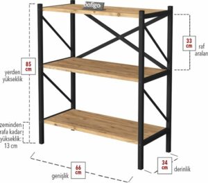 SNS Home - Decoratieve Boekenkast met 3 Planken - Metalen Boekenkast - 66 x 34 x 85 cm - Pijnboom - Afbeelding 9