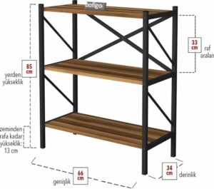 Decoratieve Boekenkast met 3 Planken - Metalen Boekenkast - 66 x 34 x 85 cm - Okkernoot - Afbeelding 9