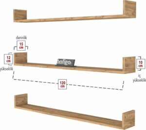 SNS Home, 16-01, Fotolijst en Boekenplank, Wandplankenset Bestaande Uit 3 Zwevende Planken, Tv-Plank, Vliegende Plank, Boekenplank, 120 x 15 x 12 cm, Moderne Plank Voor Objecten, 3 Stuks, Pijnboom - Afbeelding 7