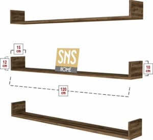 SNS Home, Fotolijst en Boekenplank, Wandplankenset Bestaande Uit 3 Zwevende Planken, Tv-Plank, Vliegende Plank, Boekenplank, 120 x 15 x 12 cm, Moderne Plank Voor Objecten, 3 Stuks, Lidia - Afbeelding 3