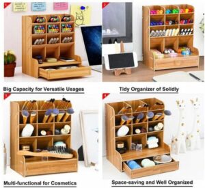 Houten Kompas - 9 Secties - Desktop Pennenhouder - Organisator - Walnoot Kleur - Afbeelding 14