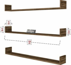 SNS Home, Fotolijst en Boekenplank, Wandplankenset Bestaande Uit 3 Zwevende Planken, Tv-Plank, Vliegende Plank, Boekenplank, 120 x 15 x 12 cm, Moderne Plank Voor Objecten, 3 Stuks, Lidia - Afbeelding 15