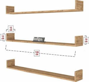 SNS Home, 16-01, Fotolijst en Boekenplank, Wandplankenset Bestaande Uit 3 Zwevende Planken, Tv-Plank, Vliegende Plank, Boekenplank, 120 x 15 x 12 cm, Moderne Plank Voor Objecten, 3 Stuks, Pijnboom - Afbeelding 15