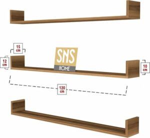 SNS Home, 16-01, Fotolijst en Boekenplank, Wandplankenset Bestaande Uit 3 Zwevende Planken, Tv-Plank, Vliegende Plank, Boekenplank, 120 x 15 x 12 cm, Moderne Plank Voor Objecten, 3 Stuks, Okkernoot - Afbeelding 4