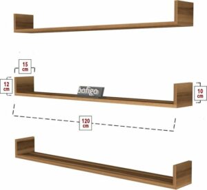 SNS Home, 16-01, Fotolijst en Boekenplank, Wandplankenset Bestaande Uit 3 Zwevende Planken, Tv-Plank, Vliegende Plank, Boekenplank, 120 x 15 x 12 cm, Moderne Plank Voor Objecten, 3 Stuks, Okkernoot - Afbeelding 15