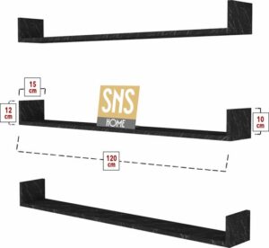 SNS Home, 16-01, Fotolijst en Boekenplank, Wandplankenset Bestaande Uit 3 Zwevende Planken, Tv-Plank, Vliegende Plank, Boekenplank, 120 x 15 x 12 cm, Moderne Plank Voor Objecten, 3 Stuks, Bendir/Marmer - Afbeelding 3