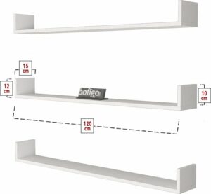 SNS Home, 16-01, Fotolijst en Boekenplank, Wandplankenset Bestaande Uit 3 Zwevende Planken, Tv-Plank, Vliegende Plank, Boekenplank, 120 x 15 x 12 cm, Moderne Plank Voor Objecten, 3 Stuks, Wit - Afbeelding 14