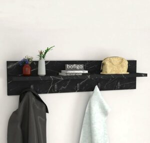 Kapstok – Wandkapstok – Wandplank – Muur Hanger – Modern Stijl Kapstok – Natuurlijk Hout – 5×2 Houten Kleerhanger – Zwart en Marmer – 80 cm - Afbeelding 8