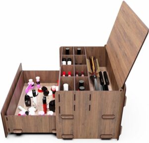 KUK Design - Lean Organizer met Lade - Houten Juwelendoos met 10 Ogen - Make-uptafel - Make-up Organizer - Sieraden Organizer - walnoot - Afbeelding 10