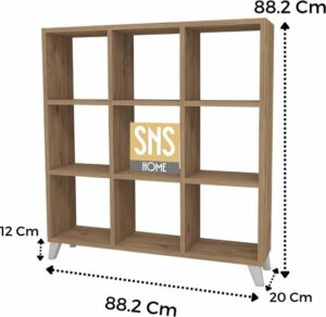 SNS Home - Kubus Boekenkast - 9 Vakken - Boekenkast met Planken - Vierkante Boekenkast - Bibliotheek - Pijnboom - Afbeelding 3