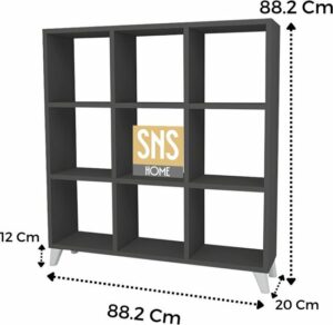 SNS Home - Kubus Boekenkast - 9 Vakken - Boekenkast met Planken - Vierkante Boekenkast - Bibliotheek - Antraciet - Afbeelding 3