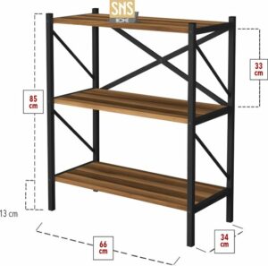 Decoratieve Boekenkast met 3 Planken - Metalen Boekenkast - 66 x 34 x 85 cm - Okkernoot - Afbeelding 4