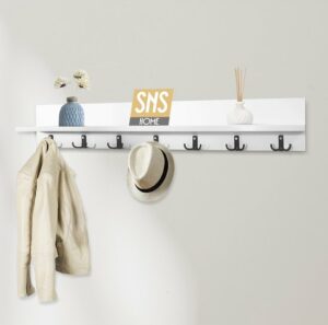Minimalistische en Stijlvolle Kapstok - Hangende Houten Kapstok - Een Esthetische Toets Aan je Interieur - Met 7x2 Haken - 112 cm - Wit Mdf - Afbeelding 7