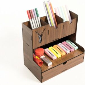 Notpa - Lotus - Houten Lade Organisator - Hert Desktop Pennenhouder - Organisator - Walnoot - Geassembleerd Product - Afbeelding 3