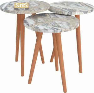 Bijzettafel set van 3 - Nesttafel - Bijzettafels- Salontafel Set - Set van 3 - Luxe Design - Bijzettafel - Sofa Tafel - Woonkamer Tafel - Tafel met Houten Poten - Kudum - 35 x 35 cm - Afbeelding 5