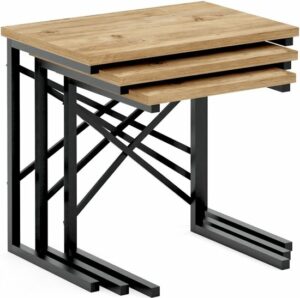 Set van 3 bijzettafels - Bijzettafel met Metalen Poten - Bijzettafel - Set van 3 Salontafels - Metalen Middentafel - Atlantic Pine - Pijnboom - Afbeelding 15
