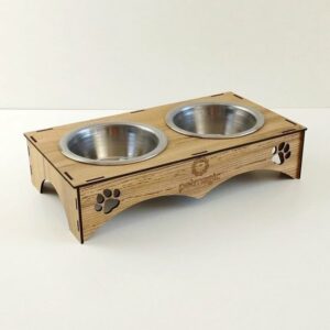 Houten Verstelbaar - Kattenvoer en Waterbak - Inclusief 2 Roestvrijstalen Bakken - Kleine Hondenvoer en Waterbak - 15x6x30 cm - Afbeelding 4