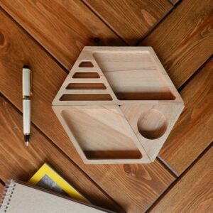 Fagus Wood - Touche Bureau Organizer - Natuurlijk Hout Organizer - Kantoor Bureau Organizer - Nieuw Werk Cadeau - Natural Kleur - Afbeelding 12