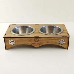 Houten Verstelbaar - Kattenvoer en Waterbak - Inclusief 2 Roestvrijstalen Bakken - Kleine Hondenvoer en Waterbak - 15x6x30 cm - Afbeelding 9