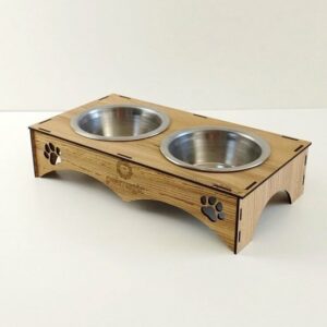 Houten Verstelbaar - Kattenvoer en Waterbak - Inclusief 2 Roestvrijstalen Bakken - Kleine Hondenvoer en Waterbak - 15x6x30 cm - Afbeelding 10