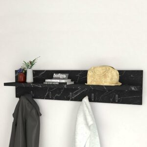 Kapstok – Wandkapstok – Wandplank – Muur Hanger – Modern Stijl Kapstok – Natuurlijk Hout – 5×2 Houten Kleerhanger – Zwart en Marmer – 80 cm - Afbeelding 6