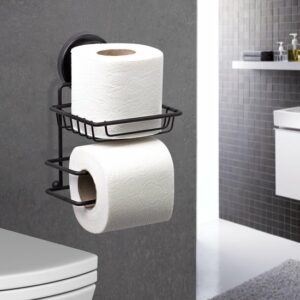 WC Papierhouder Met Zwarte Achterkant / Magic Adhesive Paper Holder / Wall Stick WC Papierhouder / Back-up Toiletrolhouder / Lijm / Zuignap / Zwart - Afbeelding 3