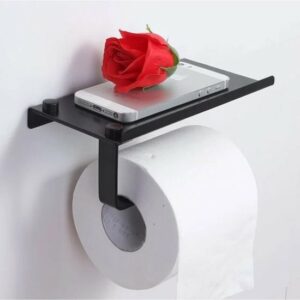 Toiletrolhouder met Telefoonplank / Metalen Zwarte / Stainless WC Rolhouder Zwart / Toiletrolhouder / Toiletrolhouder met Plankje  / Badkamer Accessoires / 15 X 7 cm - Afbeelding 9